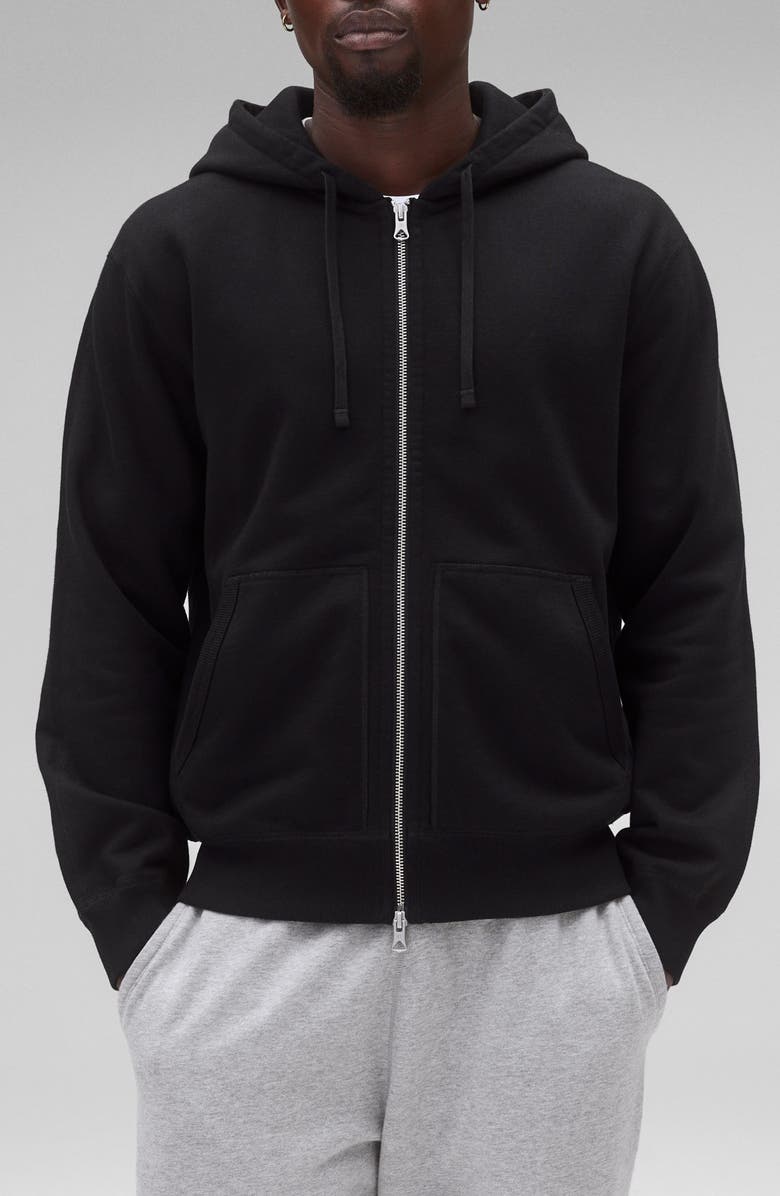 Reigning Champ Midweight Terry Standard Full Zip Hoodie, Main, color, Black