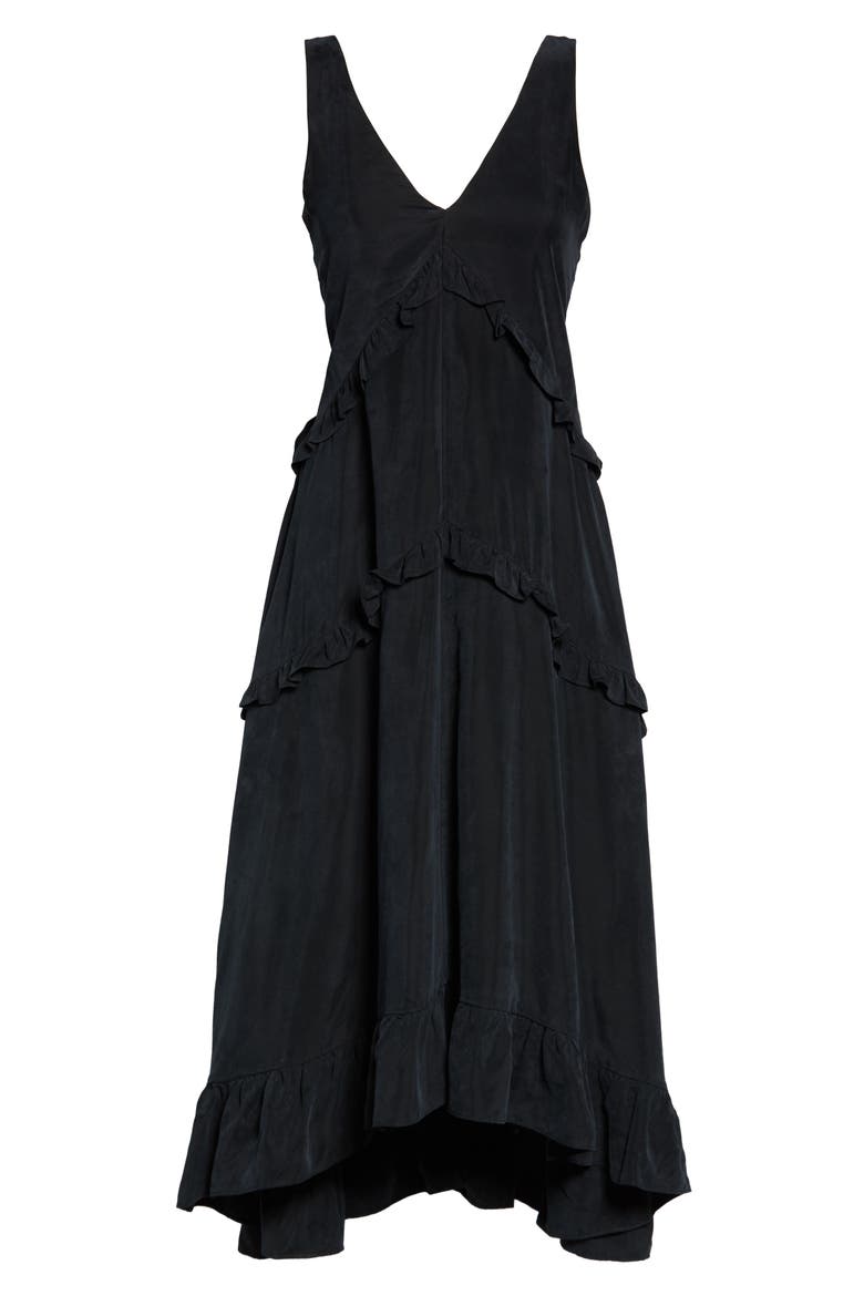 Maise Ruffle High/Low Dress, Alternate, color, ONYX BLACK