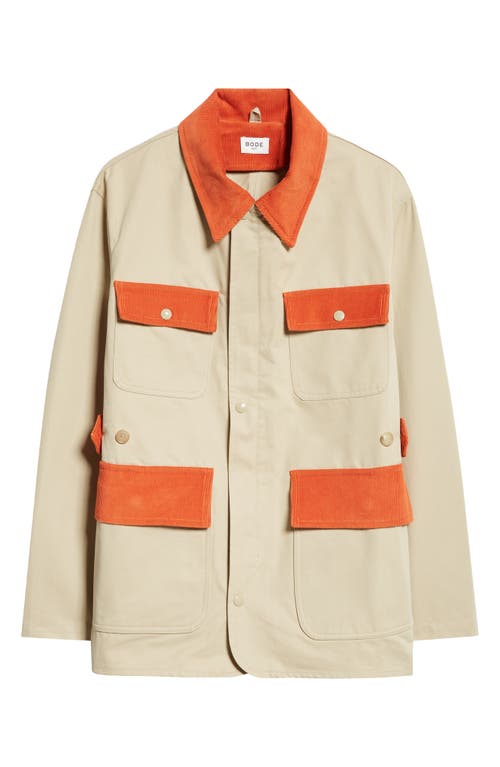 Bode Corduroy Trim Cotton Twill Hunting Jacket In Multicolor