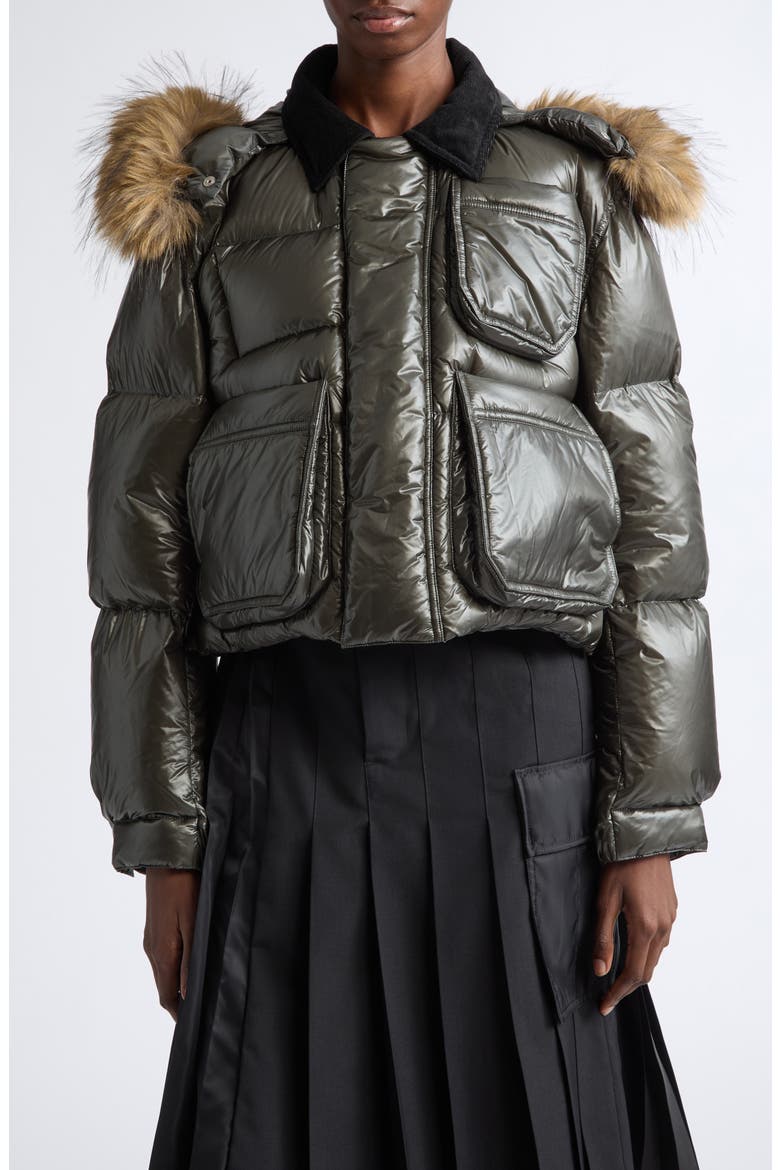 Crop Down Hooded Puffer, Main, color, KHAKI