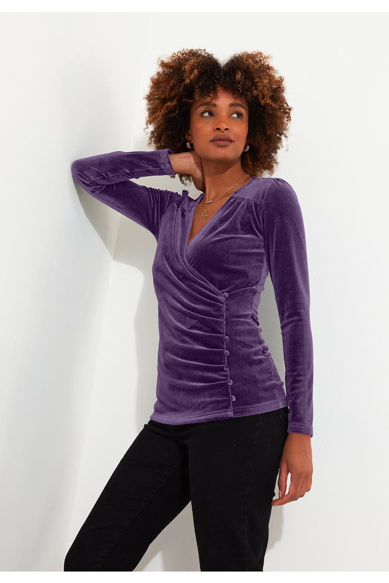 V Neck Velvet Wrap Top, Main, color, RICH VIOLET