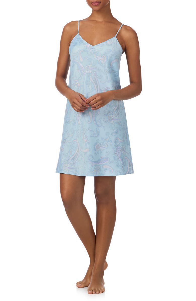 Lauren Ralph Lauren Paisley Nightgown, Main, color, Aqua/ Prt