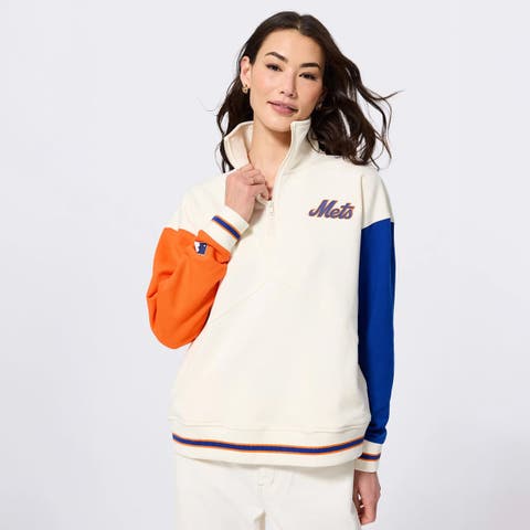 Women's Terez Cream New York Mets Reserve Quarter-Zip Pullover