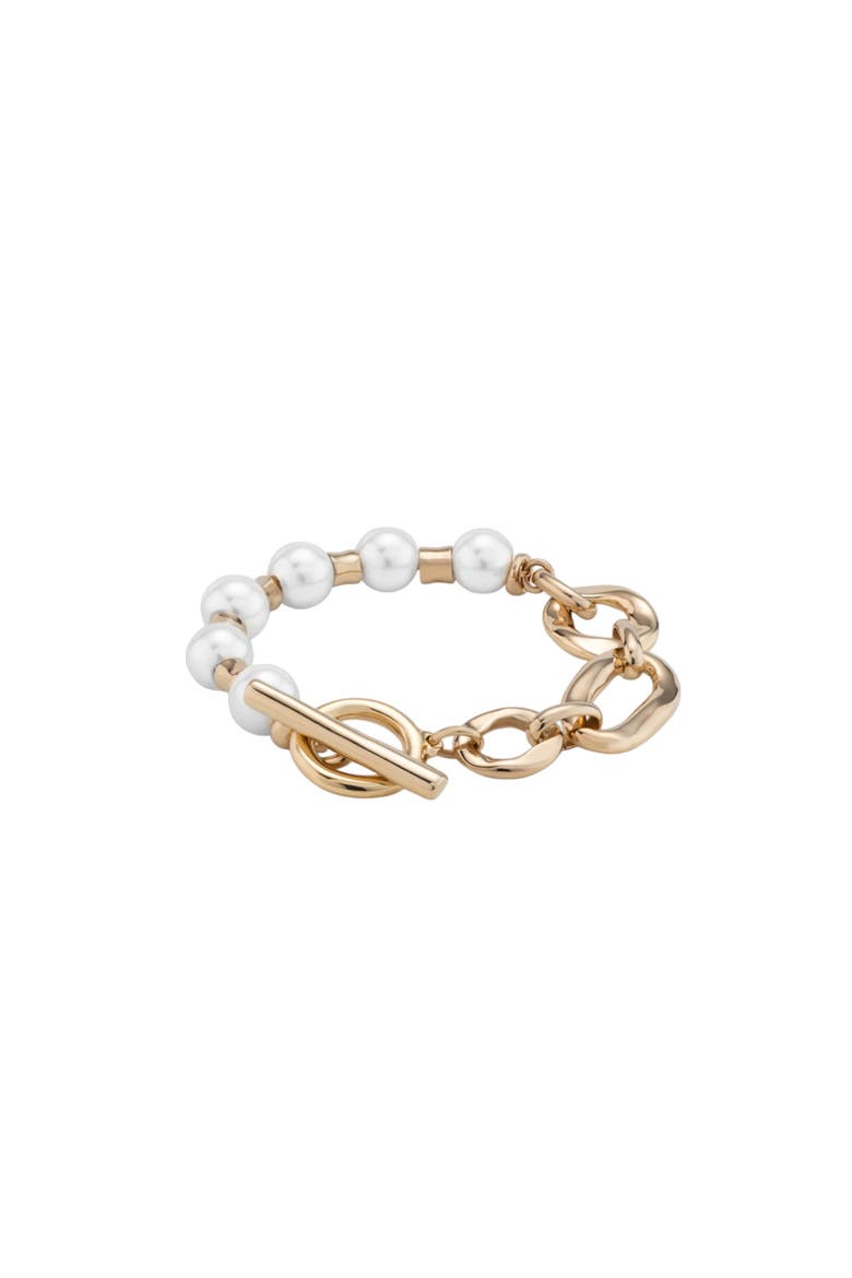 Link & Pearl Combo Bracelet, Main, color, Gold