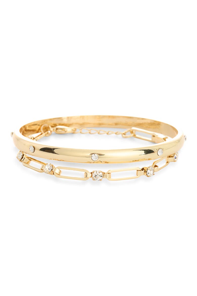 Set of 2 Cubic Zirconia Bangle Bracelets, Alternate, color, CLEAR- GOLD