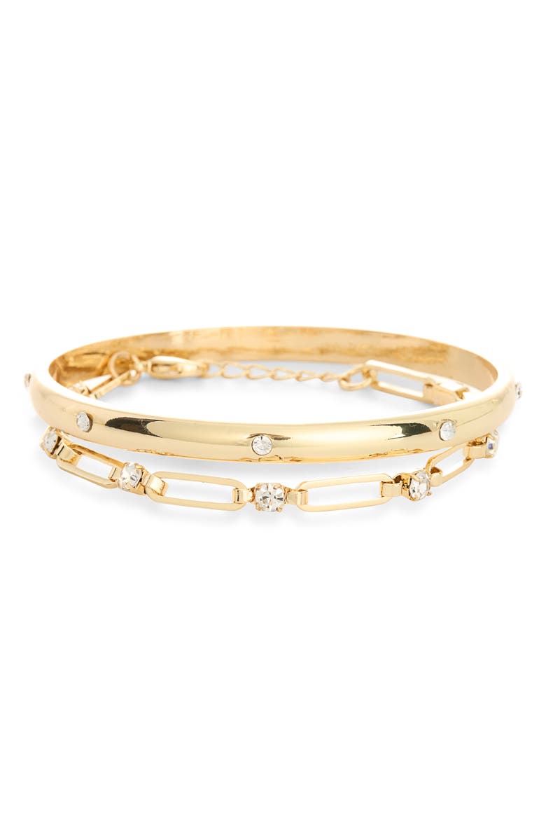 NORDSTROM RACK Set of 2 Cubic Zirconia Bangle Bracelets, Alternate, color, Clear- Gold