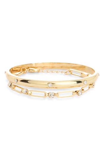 Nordstrom Rack Set Of 2 Cubic Zirconia Bangle Bracelets In Gold