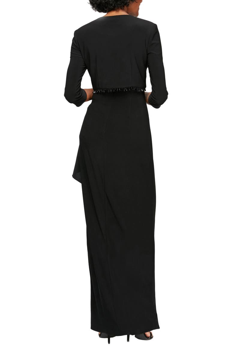 Ruched Gown with Bolero, Alternate, color, BLACK