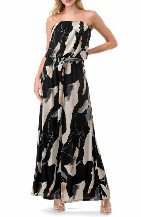 O.L. Chevron Print Strapless Wide Leg Jumpsuit