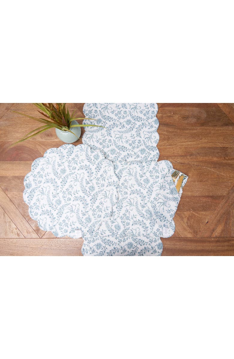 C&F Home Braganza Teal Rectangle Cotton Table Runner 14" x 51" Floral Design All Seasons Kitchen Dining Dinner Table Tablerunner Decor Decoration, Alternate, color, Blue