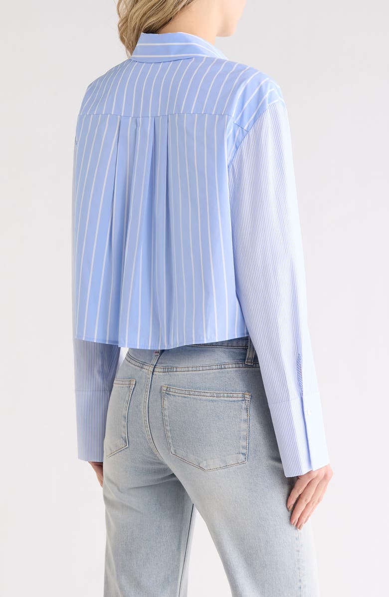 Alice + Olivia Crop Oversize Mixed Stripe Stretch Button-Up Shirt, Alternate, color, Oxford Blue Multi