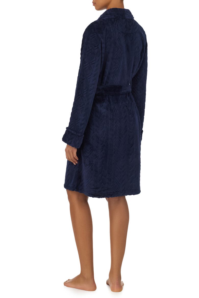 Embroidered Monogram Jacquard Fleece Robe, Alternate, color, NAVY