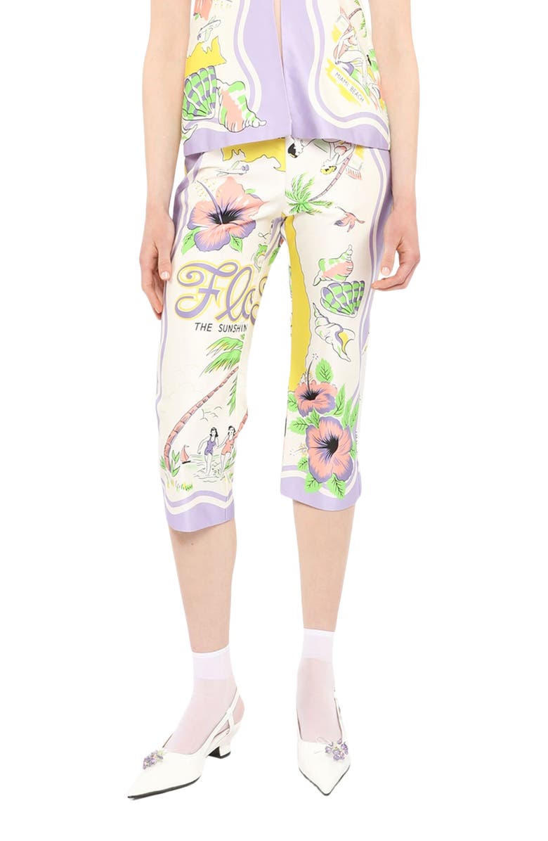 Anna Sui Florida Cotton Sateen Capri Pants, Alternate, color, Lavender Multi