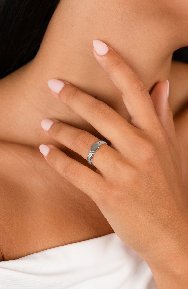 Sterling Forever Dixie Ribbed Signet Ring, Alternate, color, Silver