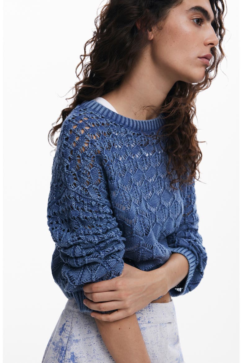 Cropped Open Knit Sweater, Alternate, color, BLUE
