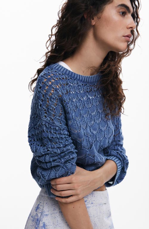 Desigual Cropped Open Knit Sweater In Blue