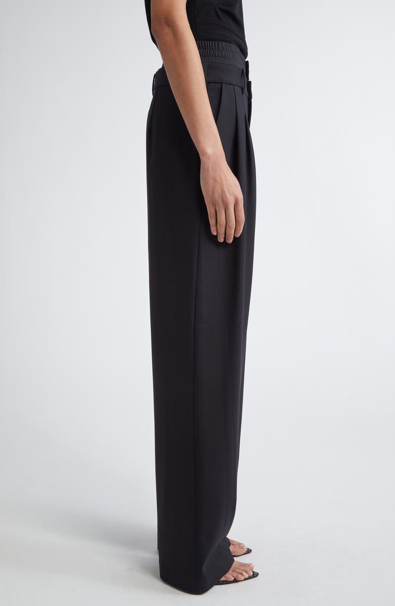 MONSE Layered Waist Stretch Wool Pants, Alternate, color, Black