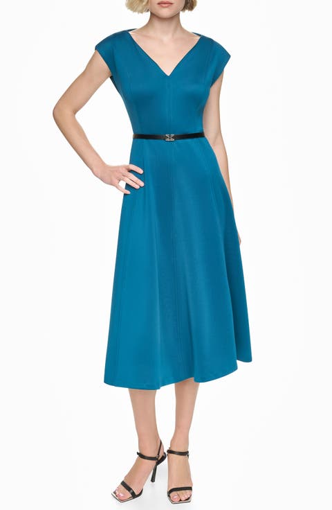 Cap Sleeve V-Neck Midi Dress