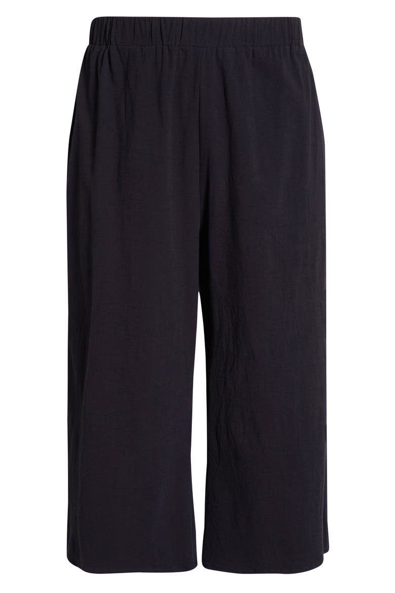 Isha Wide Leg Cotton & Linen Blend Capri Pants, Alternate, color, BLACK