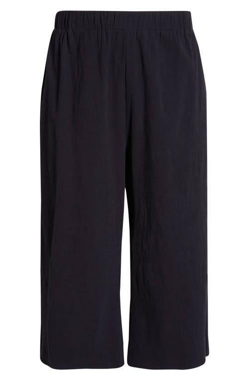 Sugarlips Isha Wide Leg Cotton & Linen Blend Capri Pants In Black