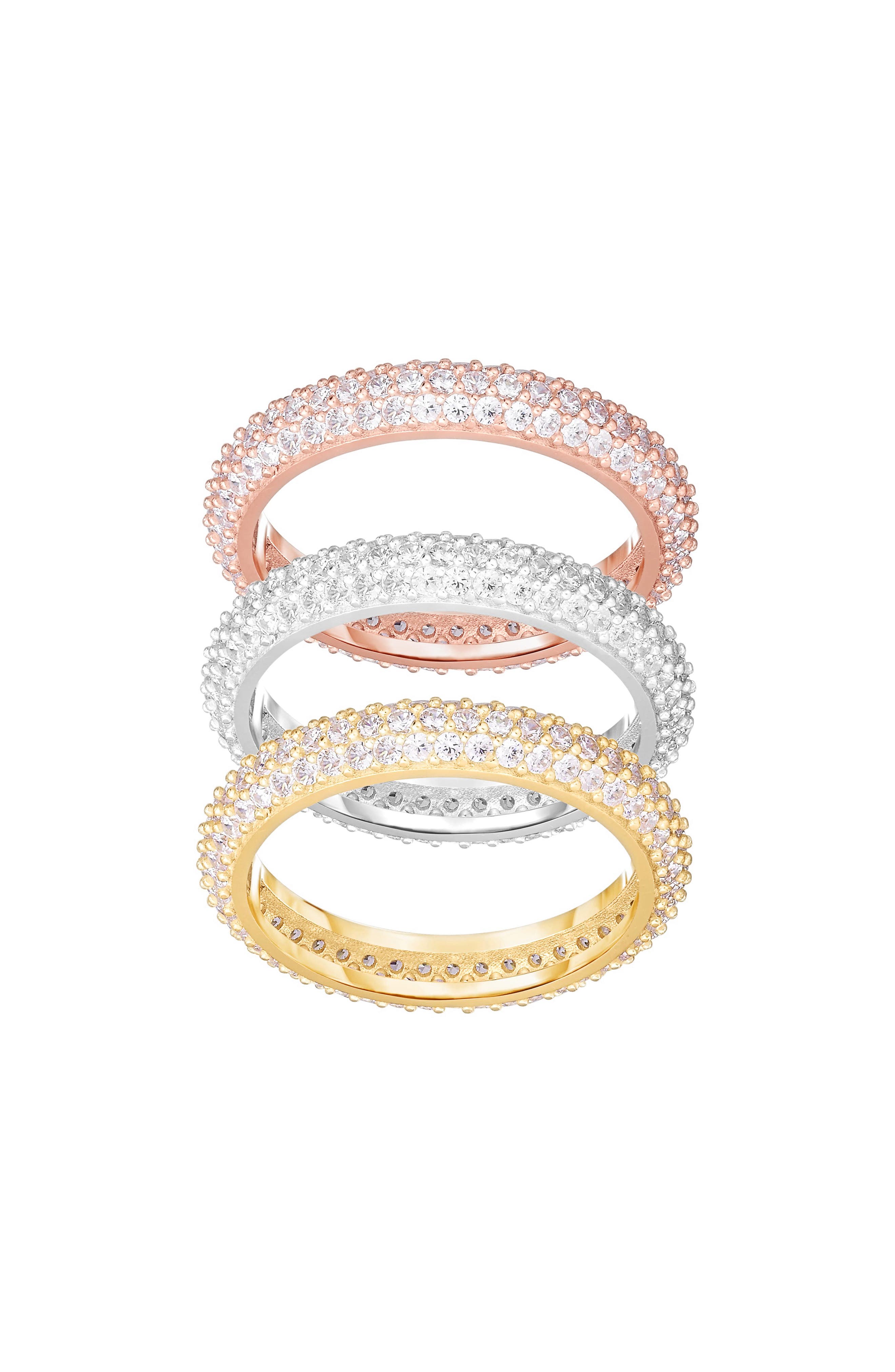 GLAZE JEWELRY Set of 3 Tri-Tone Cubic Zirconia Stackable Rings