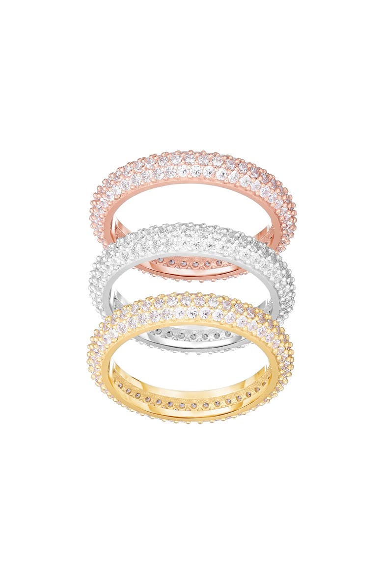 Set of 3 Tri-Tone Cubic Zirconia Stackable Rings, Main, color, MULTI