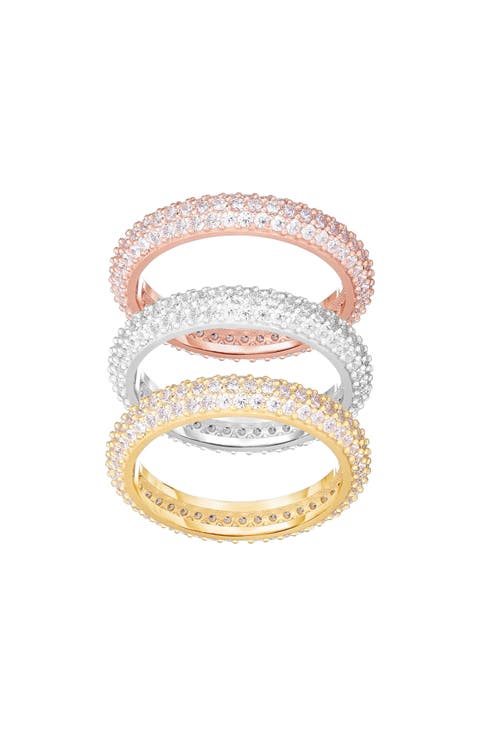 Set of 3 Tri-Tone Cubic Zirconia Stackable Rings