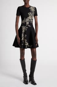 McQueen Floral Embroidered Volume Minidress