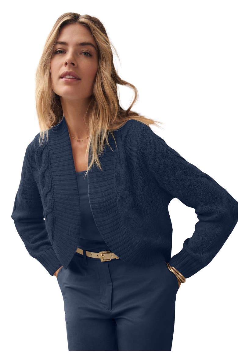 Cable Knit Open-Front Shrug Sweater, Main, color, NAVY
