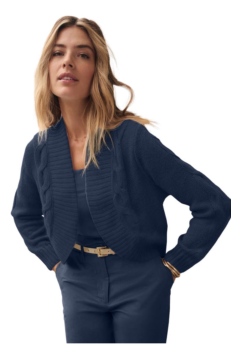 Jessica London Cable Knit Open-Front Shrug Sweater, Main, color, Navy