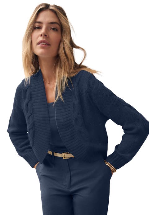 Cable Knit Open-Front Shrug Sweater (Plus)