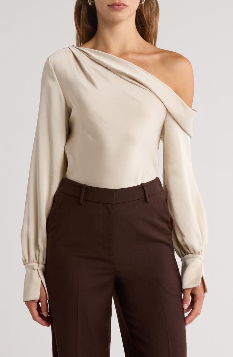 Simkhai Jonathan Simkhai Alice One-Shoulder Satin Blouse, Main, color,