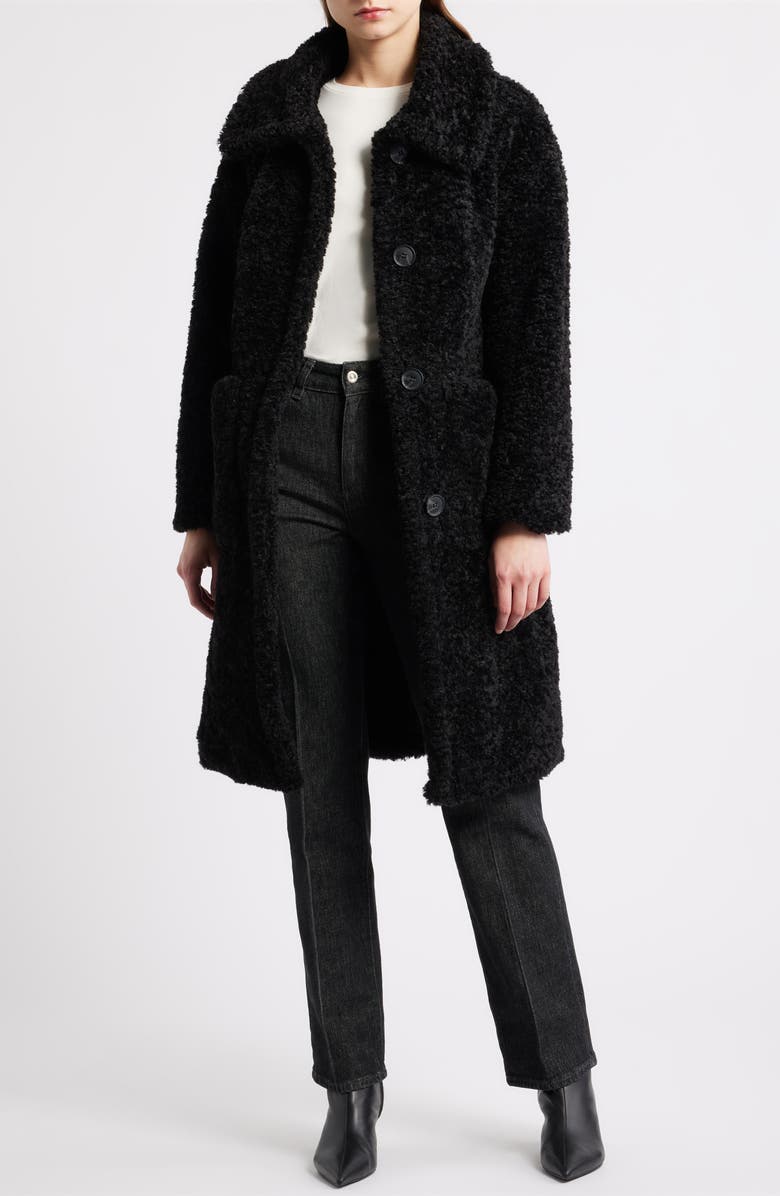 BCBG Long Teddy Coat, Alternate, color, Black