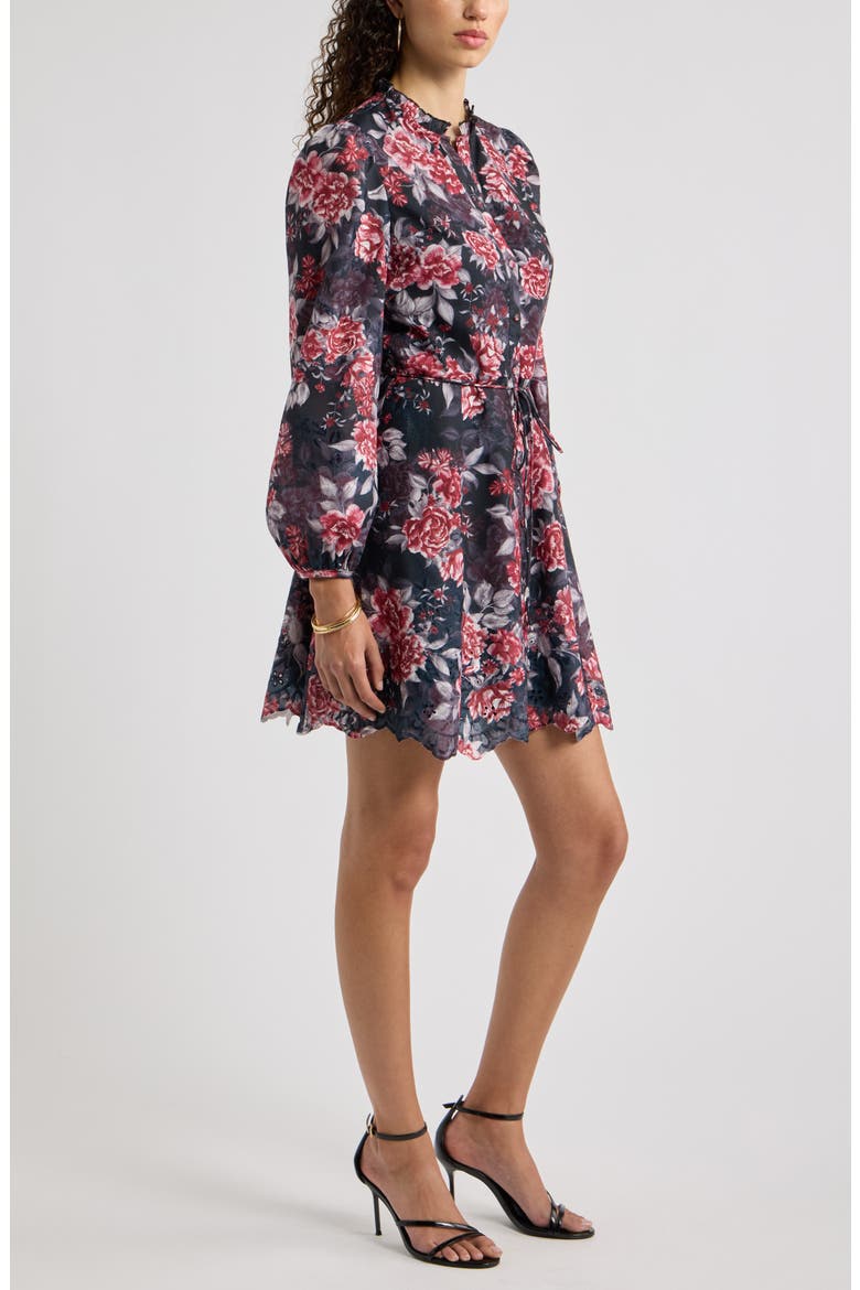 Floral Eyelet Embroidered Button Front Dress, Alternate, color, BLACK FLORAL