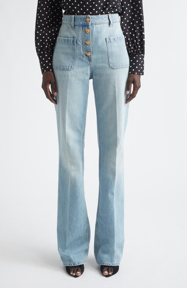 Valentino High Waist Denim Straight Leg Jeans, Main, color, Denim