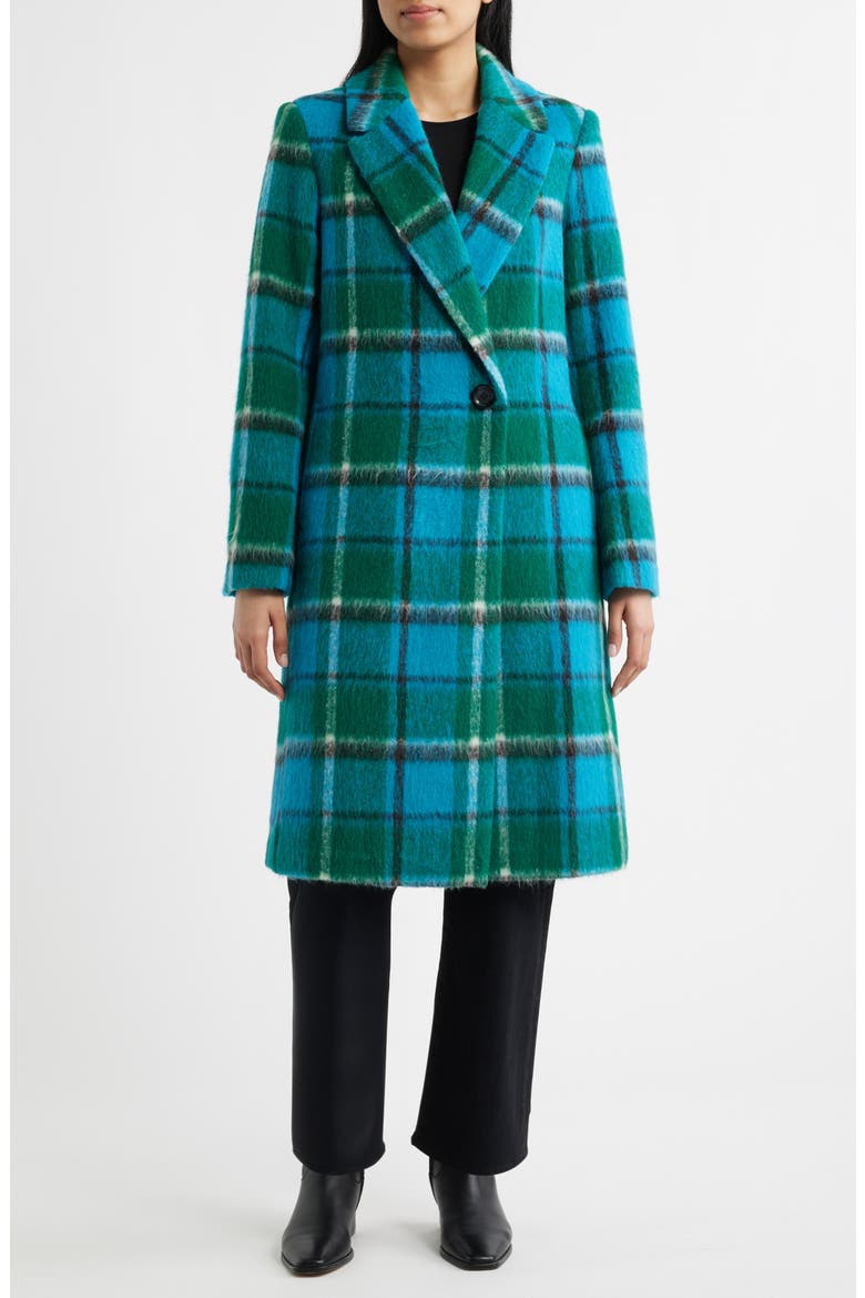 Brushed Plaid Coat, Main, color, TEAL PLAID