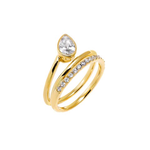 Solid/Pave CZ Pear Bezel Wrap Ring