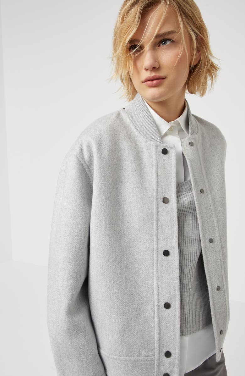 Brunello Cucinelli Hand-crafted bomber jacket in cashmere beaver double cloth with monili, Alternate, color, 