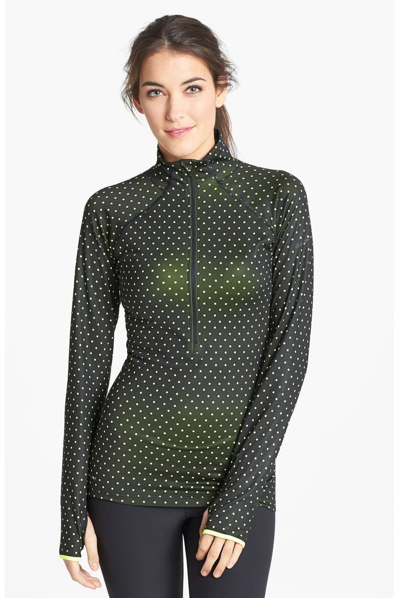 'Pro Hyperwarm' Print Half Zip Top, Main, color, BLACK VOLT DOT
