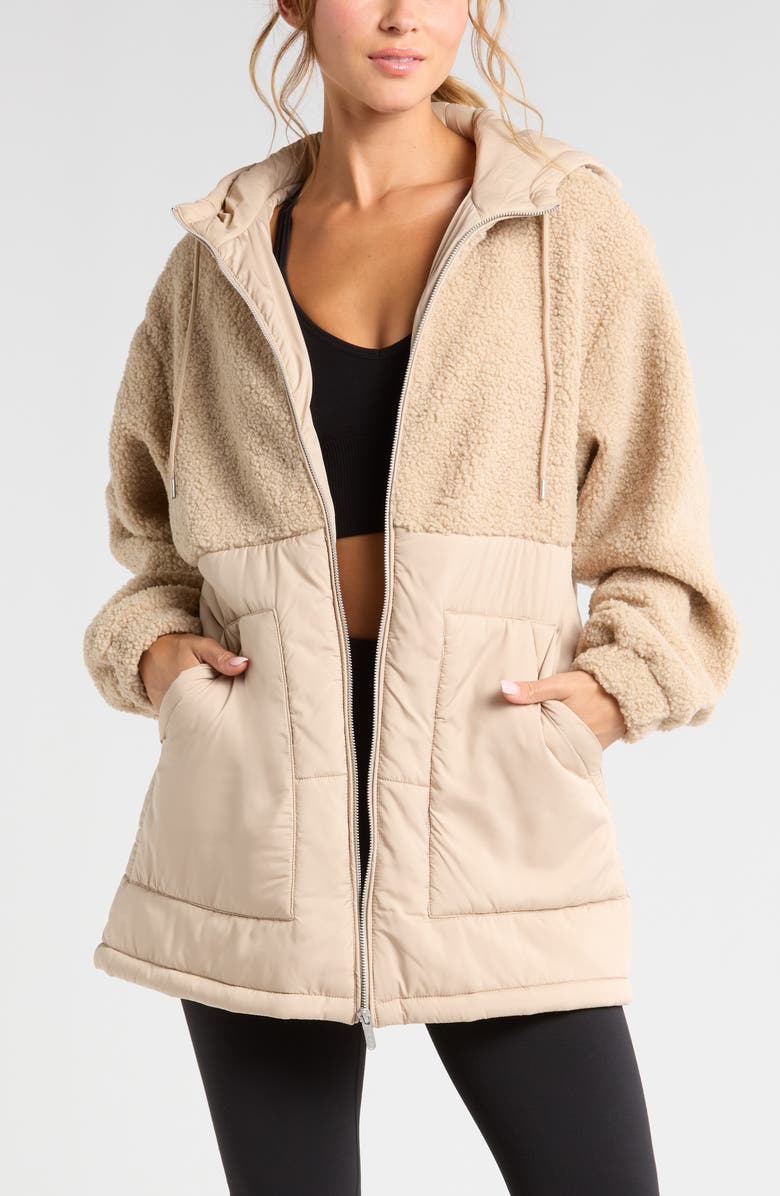 Zella Hybrid Faux Shearling Pocket Jacket, Main, color, 