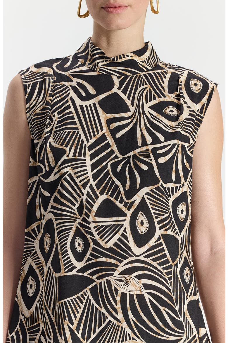 Vered Graphic High Neckline Sleevelss Top, Alternate, color, Black With Brown-Cream Pattern