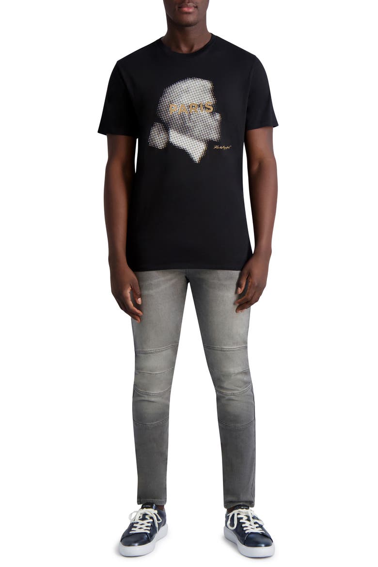 Faded Karl Profile Logo Cotton Graphic Tee, Alternate, color, BLACK