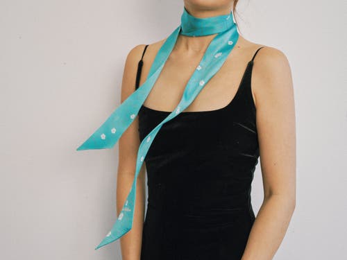 Lost Pattern Nyc "almond Blossom" Silk Skinny Scarf In Blue