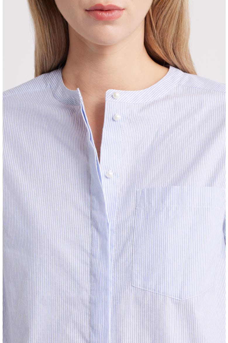 Metallic Pinstripe Cotton Blend Button-Up Shirt, Alternate, color, BLUE- WHITE SILVER STRIPE