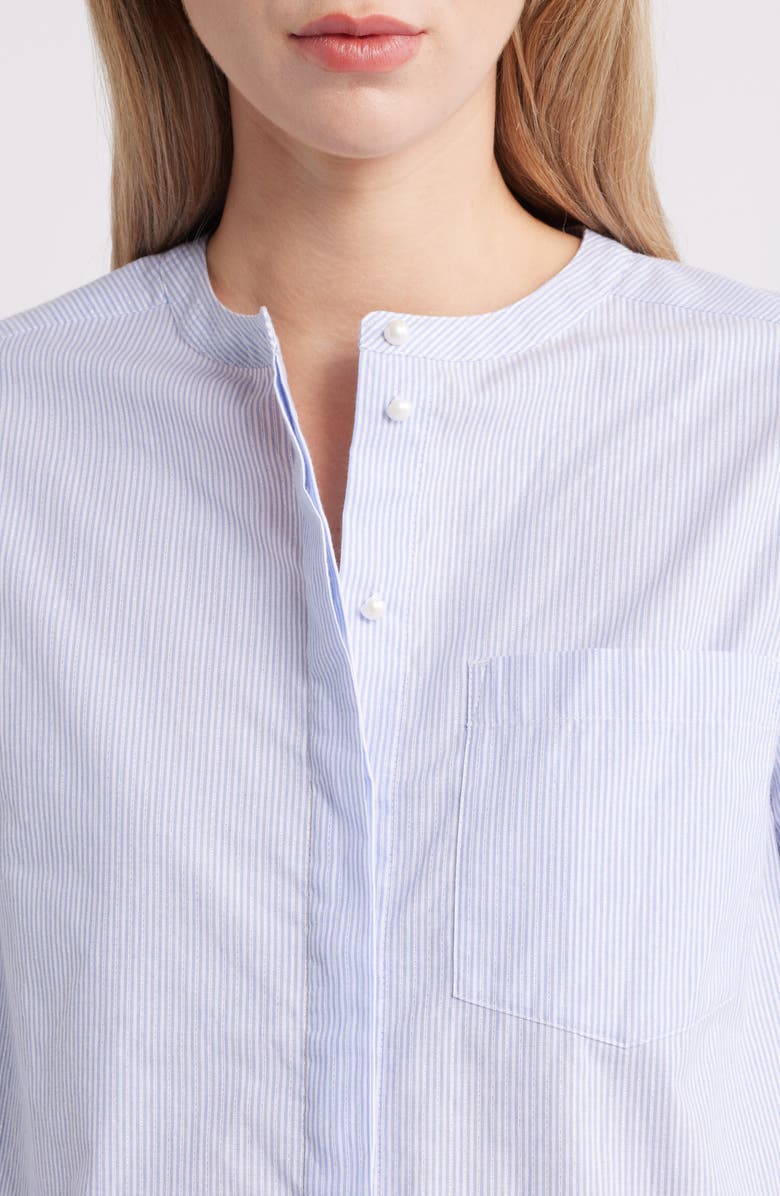 Caslon<sup>®</sup> Metallic Pinstripe Cotton Blend Button-Up Shirt, Alternate, color, Blue- White Silver Stripe