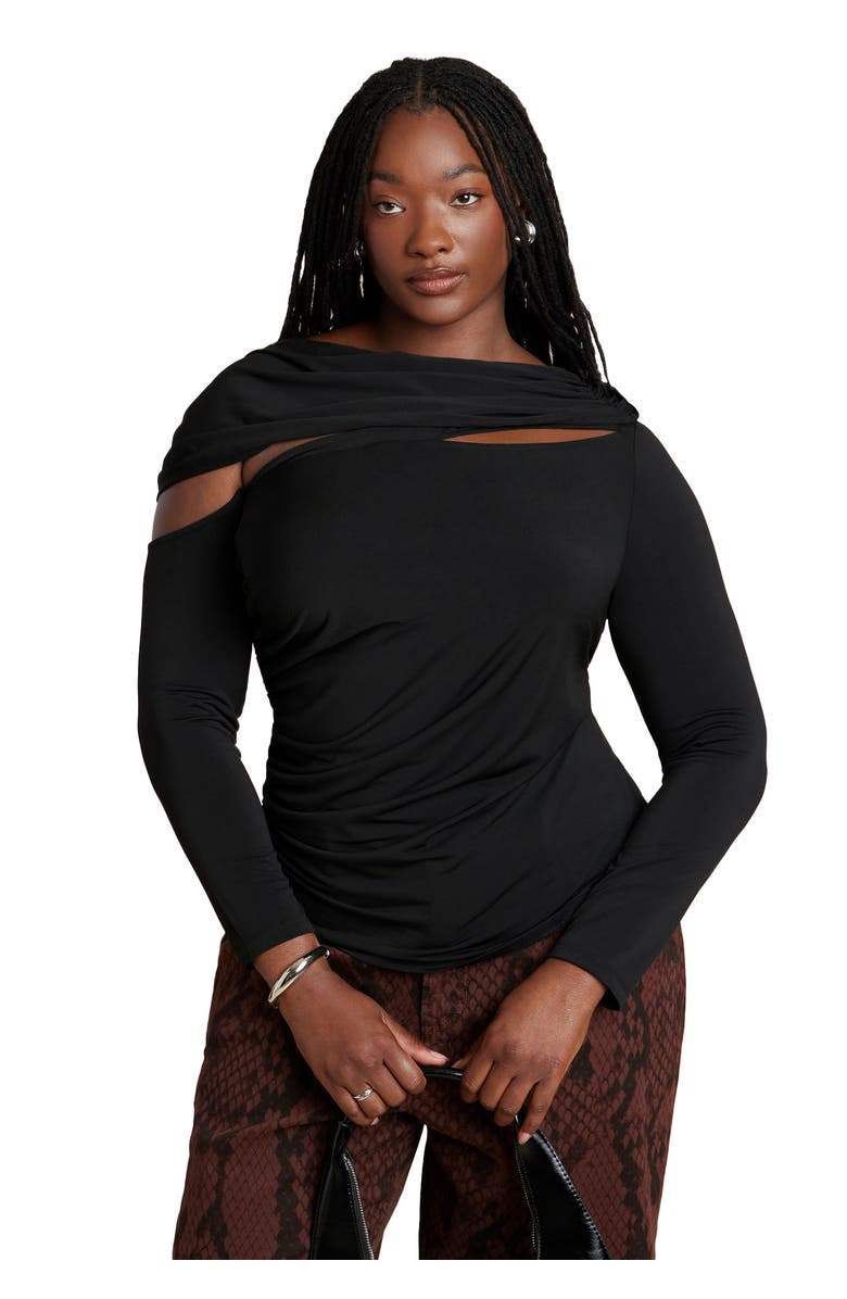 ELOQUII Sliced Asym Neck Top, Main, color, 