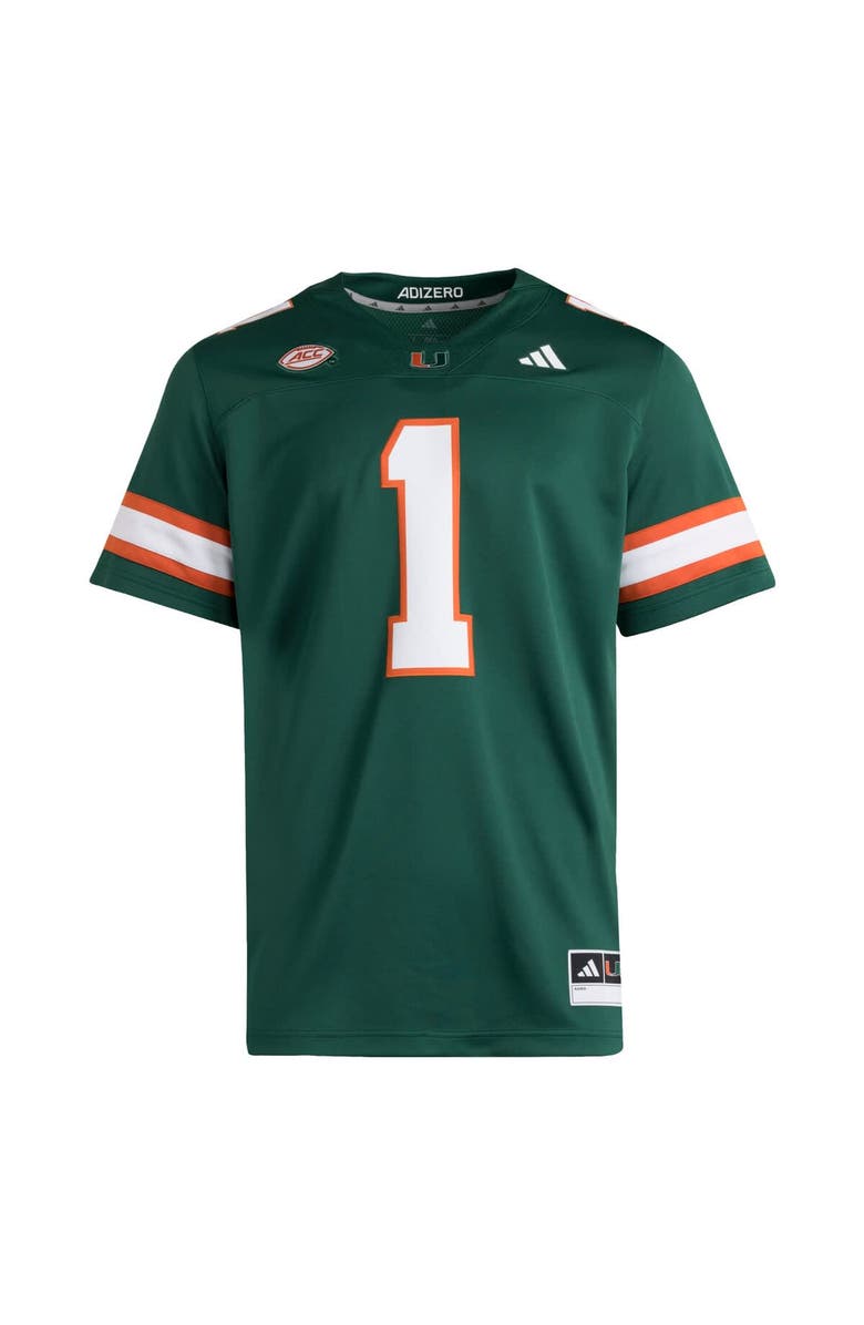 adidas Men's adidas #1 Green Miami Hurricanes Premier Jersey, Alternate, color, Green