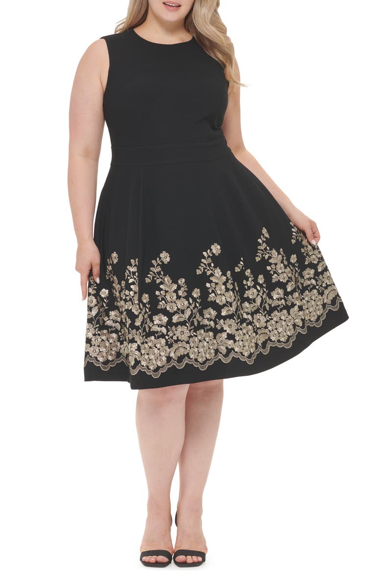 Calvin Klein Embroidered Fit & Flare Dress, Main, color,
