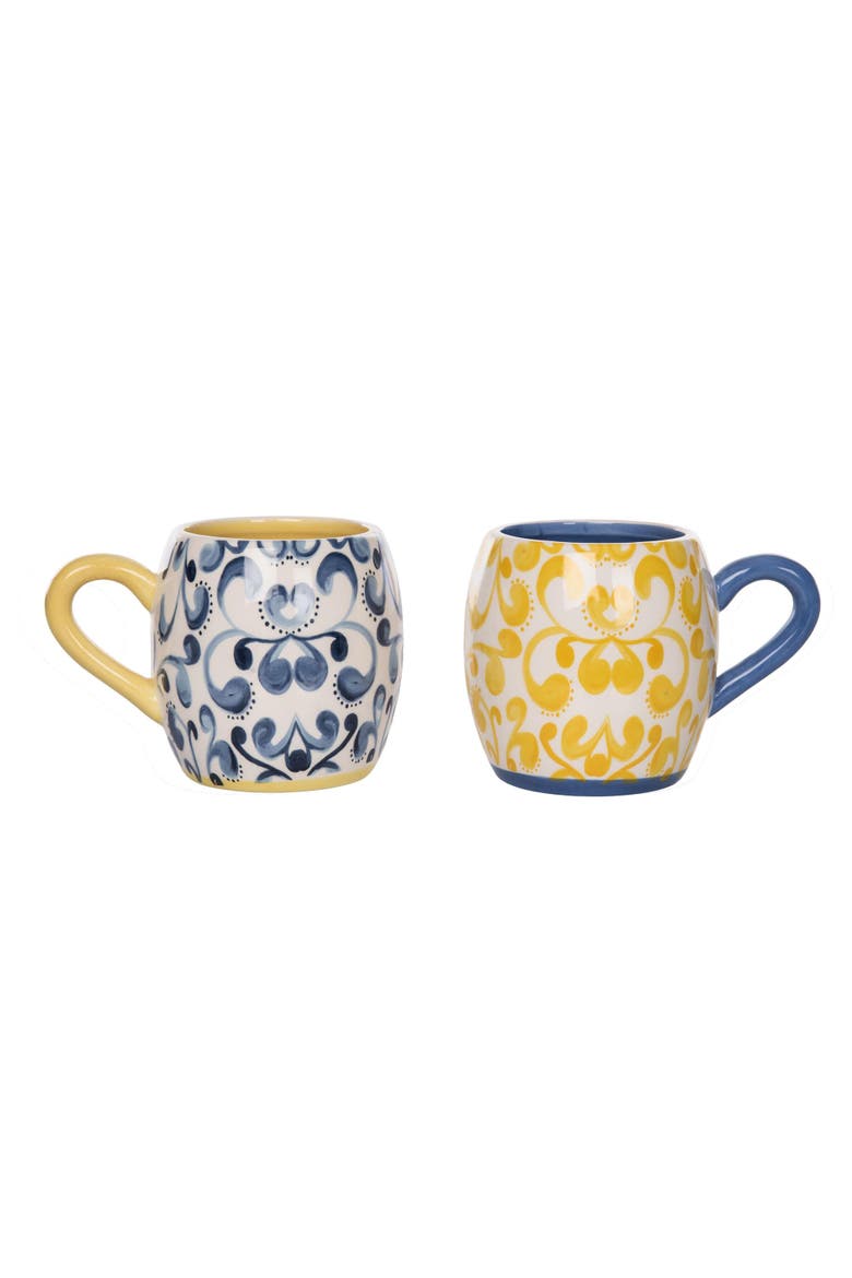 Ceramic Citrus Indigo Mug Set of 2 Stylish Drinkware for Home Decor Spring Collection, Main, color, Multicolored