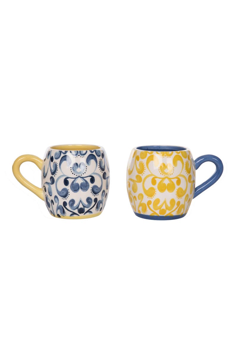 Transpac Ceramic Citrus Indigo Mug Set of 2 Stylish Drinkware for Home Decor Spring Collection, Main, color, Multicolored